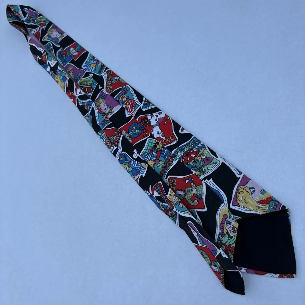 Handmade Novelty Tie Magazine Covers Cartoon Graphics Black Colorful